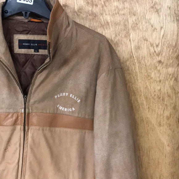 Perry Ellis America Tan Suede/Leather Jacket - Picture 2 of 16